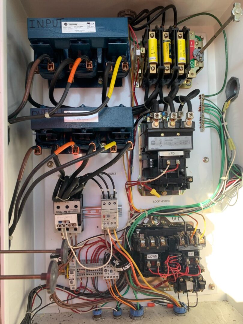 A view of the inside of an electrical panel.